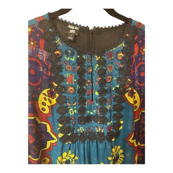 Anna Sui x Inc Womens Silk Blend Embroidered Bell Sleeve Whimsigoth Dress Medium - Picture 4 of 9